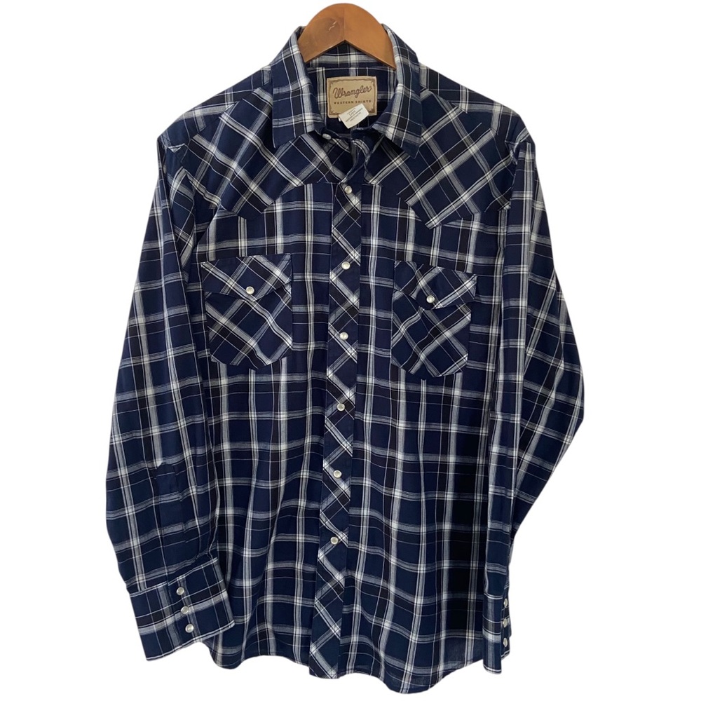 Wrangler Blue Plaid Pearl Snap Western Long Sleeve Shirt Large